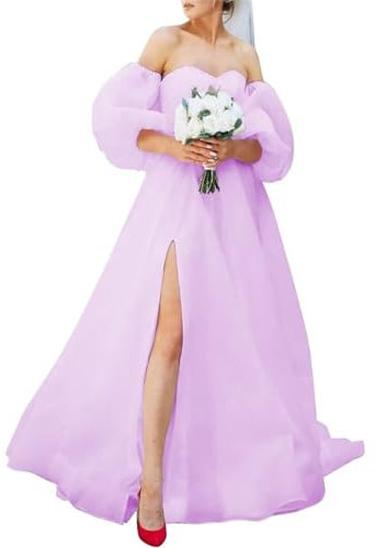 KURFACE Abito da sera da ballo per Juniors Maxi Off il vestito da cerimonia nuziale della spalla per la sposa WSX355, Lilla, 64 Più