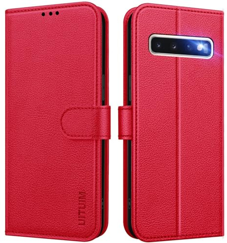UITUIM Cover per Samsung Galaxy S10 (Non per S10+), Cover Custodia a Libro Portafoglio in Pelle con Porta Carte Magnetica Telefono Flip Case Protettiva Custodia per Samsung Galaxy S10 4G,Rosso
