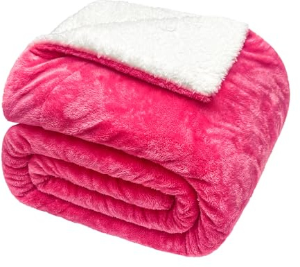 Exclusivo Mezcla Kuscheldecke Sherpa Flauschige Fleecedecke, Dicke und Warme Wolldecke Tagesdecke Wohndecke für Winter, 130x150 cm, Hotpink