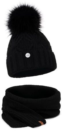 ELIMELI Damen Winter Mütze warme Strickmütze Wintermütze mit Bommel Slouch Strick Beanie Damen für Winter Bommelmütze Hergestellt in EU Farbenauswahl 19531