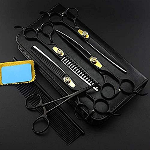 QUNINE Hundepflegescheren-Set, Haustierpflegeschere, 17,8 cm, professionelle Fellschere, gerade, dünner werdende, Gebogene Schere, für Hunde und Katzen, zum Haarschneiden von Tierfriseuren
