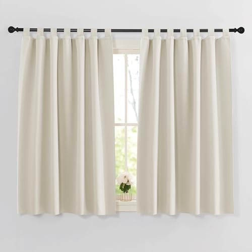 PONY DANCE Kinderzimmer Vorhänge Hellbeige Thermovorhang Kälteschutz Kurze Gardinen mit Schlaufen Verdunklungsvorhänge Wohnzimmer Schlaufenschal 2er Set H 137 x B 140 cm | Schlaufenschal 2er Set H137 x B140 cm, Verdunklungsvorhänge, für Kinderzimmer, Wohnzimmer, Sichtschutz, UV-Schutz, Kurz