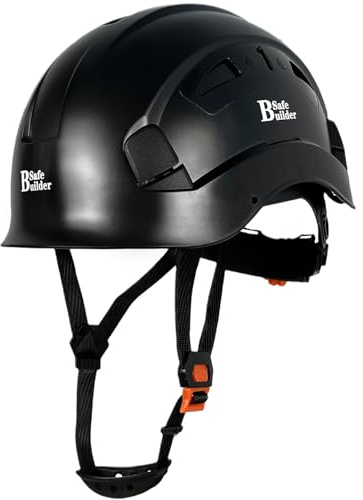SAFEBUILDER Industrial Safety Helmet with Build-in Visor ABS Hard Hat with Visor Adjustable Ventilation OSHA Approved Hardhats Construction Work Head Protection ANSI/ISEA Z89.1 (Black Hard Hat Only)