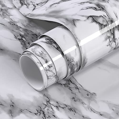 VOLEAAR 30CM x 1000CM Black White Marble Contact Paper Marble Wallpaper Peel and Stick Vinyl Waterproof Self Adhesive Removable for Shlef Liner Countertop Cabinet Walls