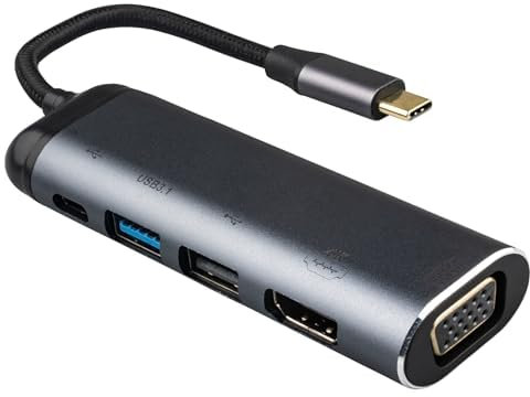 Leehitech USB C Docking Station 6 in 1 Adapter, USB C Multiport Hub mit 1080P VGA, 4K HDTV, PD 100W, USB 3.1 2.0, Type C 2.0 Multi Port Adapter für Laptops, iPhone 16 Serie, iPad, Steam Deck