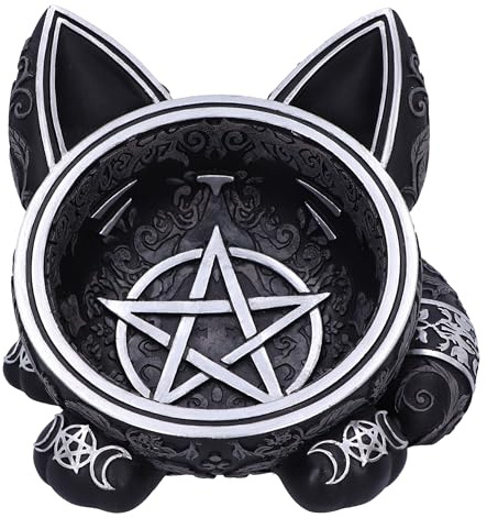 Nemesis Now Bandeja mágica de gato negro de 16 cm, resina, negro, cuenco mágico de gato negro, decoración gótica, fundida en la mejor resina, pintada a mano por expertos