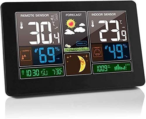 GeRRiT Väderstationer med utomhussensor Trådlös med larm och temperatur/fuktighet/barometrisk/prognos/månfas/väckarklocka LCD digital väderstation