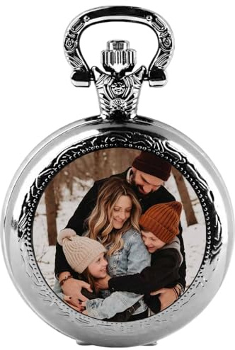 Tiong Personalized Retro Quartz Pocket Watch - Custom Picture Glass Dome - Unisex Adults Gift