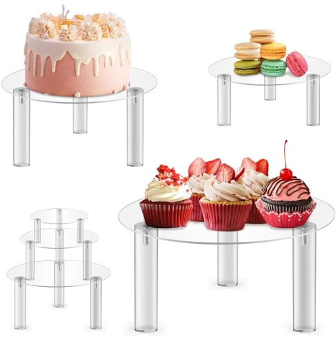 SicoVision Tårtställ i akryl, 3 st bänkskiva, efterrätt, upphöjare för efterrätt, tårta, pizza, cupcake, tårtvisshållare för födelsedag, bröllop, babyshower, årsdagar, festdekor, transparent