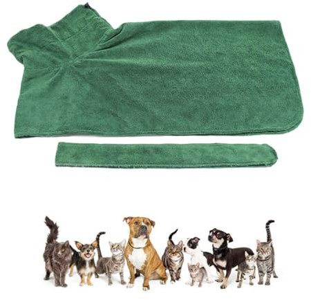 PJDDP Hundebademantel Aus Mikrofaser, Saugfähiger Hunde Bademantel, Hundebademantel Schnell Trocknend Badetuch, Für Große Mittel Und Kleine Hunde,Grün,M