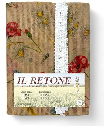 Tex family Zanzariera finestra a tenda da esterno Retone, tenda zanzariera porta finestra con anelli da giardino, colore Papaveri - Cm. 150 x 300