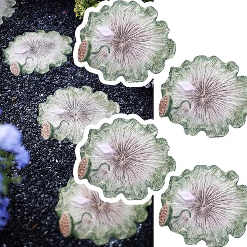 WQZStar Trittsteine mit Lotusblatt-Stufenornament, dreidimensionaler Garten-Trittstein für die Terrassengestaltung, Gartenweg-Steine, Fliesen für Tritte im Freien (Farbe: 1er-Pack) (4er-Pack)