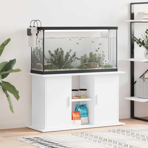 Rantry Aquariumständer Holzwerkstoff Weiß 101x41x58cm Stauraum Fischfutter Regal Model833607