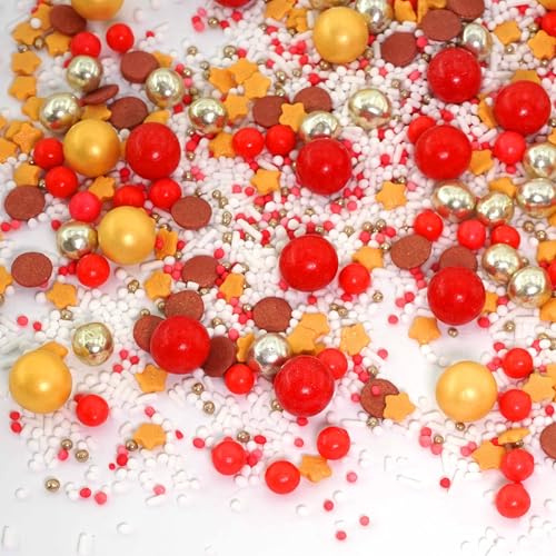 Streusel Glück Weihnachten Goldlöckchen rot braun gold 90g Weihnachtsstreusel Sterne | essbare Tortendeko Christmas | Zuckerstreusel Plätzchendeko Plätzchen Kekse verzieren | Sprinkles