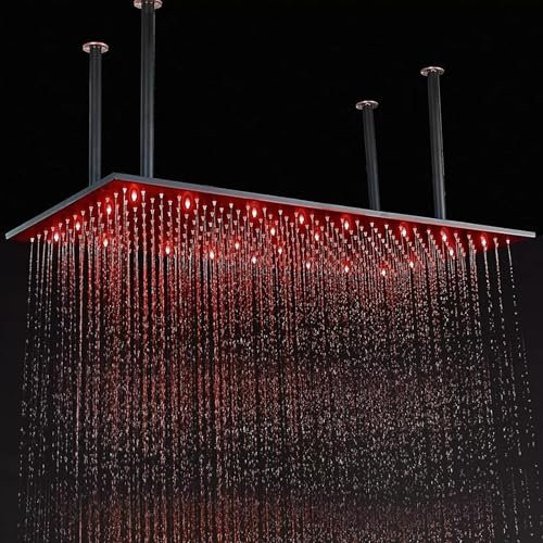 FZSERUN LED Showerhead Stainless Steel Rectangle Rainfall Shower Head Ceiling Mount for Bathroom,Black LED,40X80CM