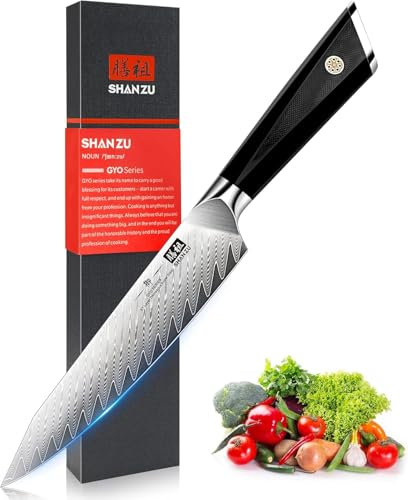 SHAN ZU Damascus Chef Knife 6 Inch,67-Layer Japanese Steel 10Cr15Mov Kitchen Knife High Carbon Super Sharp Japanese Chef Knife, All Purpose Professional Kitchen Utility Knives with G10 Handle