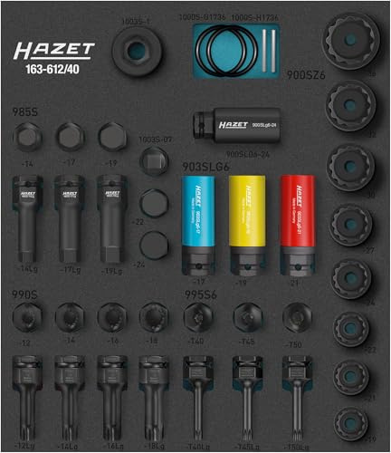 HAZET Juego de llaves de vaso 163-612/40, 40 piezas, 3/4 pulgadas y 1/2 pulgadas cuadradas, interior TORX, XZN, hexagonal y perfil de tracción, hexagonal exterior de 24 mm