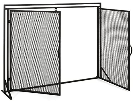 MYVVKIA Grille de Protection de cheminée Moderne - Conception à Double Porte, écran de cheminée en Maille métallique pour la Combustion du Bois, Noir - 100 x 78 x 26 cm