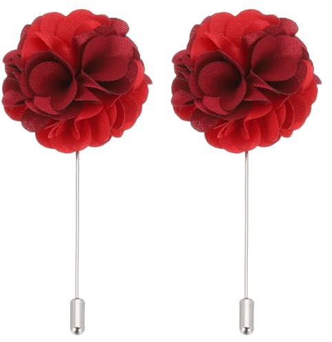 PATIKIL Pin de Boutonniere de Flor, 2 Pcs Broche de Solapa para Hombres Flor de Camelia para Traje Boda Graduación Aniversario Broche Accesorios de Traje de Graduación, Rojo Vino/Rojo