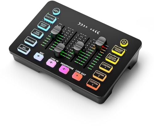 Flohterys Sound Card Audio Mixer Rechargeable Audio Interface Mixer with XLR Microphone Interface for Podcasting/Recording