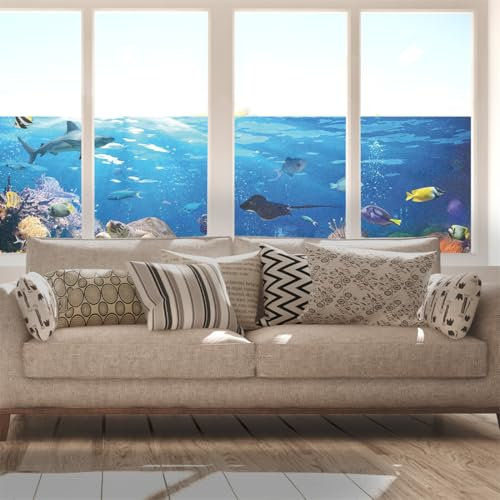Vinilos para Cristales 38X120CM Peces Marinos Vinilo Adhesivo Cristal Translucido,Vinilos Adhesivos para Cristales,Vinilo Ventana,Vinilo Mampara Ducha,Window Film Anti UV