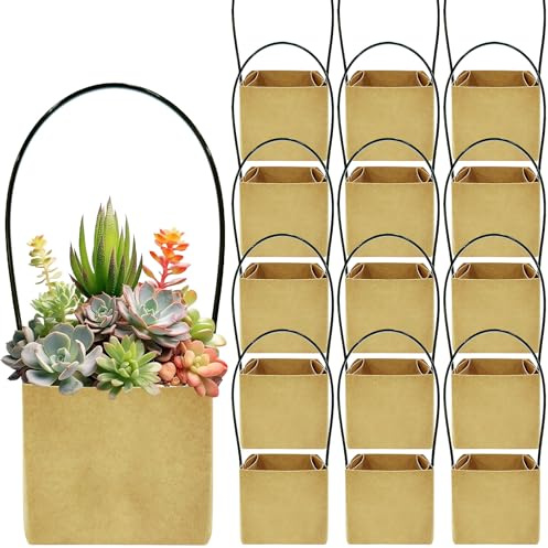 ADWYOBB 50 involucri per piante grasse (per vasi da 5 cm), sacchetti regalo per piante grasse con manici, etichette in carta kraft per matrimoni, baby shower, idee per bomboniere [piante e vasi non