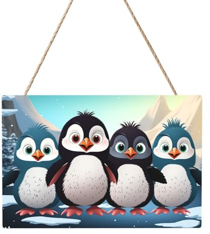 Holzkreise zum Basteln, 20,3 x 30,5 cm, Holzscheiben, fünf niedliche Pinguine, Holz-Türhänger, Schild, hängend, rechteckige Holzscheiben mit Bindfaden, Holzornament für Schild, Türhänger, Zuhause,