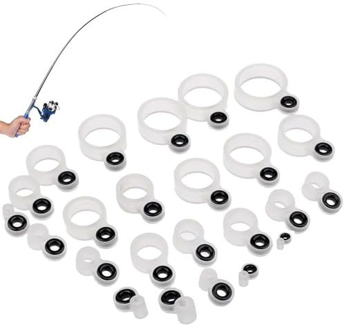 CHENNAN 24 Stück Angelruten-Führungsringe Köder-Angelruten-Führungsringe | Angelrute Pole Guide Ring Set; Weicher Silikonrahmen mit glattem Keramikeinsatz; schont Angelschnur; 24 Größen Ersatzset