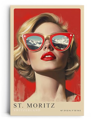 Paul Sinus Leinwandbild 40x60cm Leinwandbild St. Moritz Retro Kunst Alpen Eleganz moderne Ästhetik stilvolle Fashion Ikone Schweizer Luxus