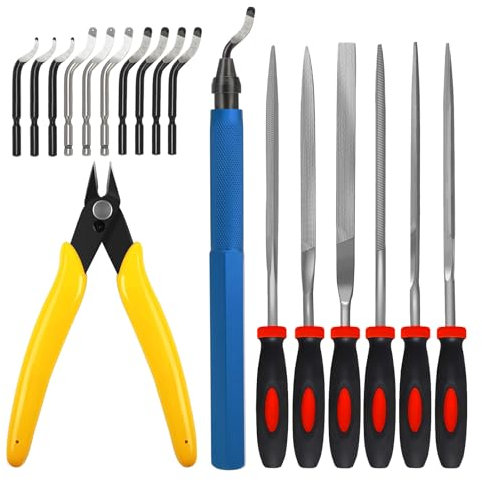 VASTOOLS Deburring Tool for 3D Printer,18pcs,10pc Multiuse Blades Removing Burr,6Pcs Needle File,Micro Wire Cutter for 3D Print, Plastic Models