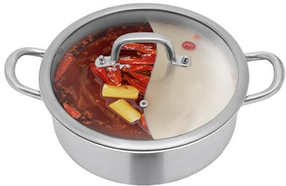 Hot pot - Olla para sopa (30 cm/28 cm, acero inoxidable, con divisor y tapa, apta para gas, cerámica y inducción, 28 cm)
