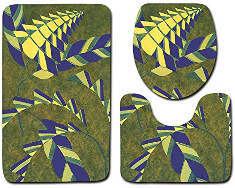 Badrumsmatta olivgrön oregelbunden WC matta med utskärning WC lockskydd 3 delar WC matta halkfri badrumsset U-formad badmatta tvättbar badrumsmattor set 50 x 80 cm