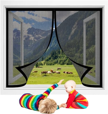 Cortina Mosquitera Magnetica 153 x 206 cm sin Taladrar Mosquiteras con Imán para Ventana Abatible Cierre Magnético de Arriba a Abajo para Todas Las Puertas y Ventanas, Negro