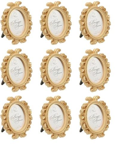 PATIKIL 9Pcs Mini Picture Frames, 2.4x1.8 Oval Resin Small Vintage Picture Frames Baroque Decor for Home Wedding Jewelry Display Hotel Decor Wall Art, Gold