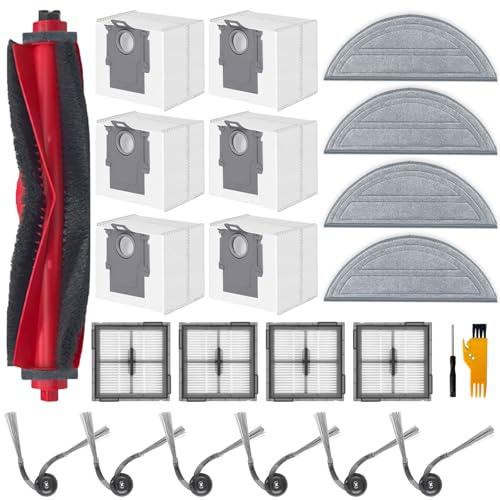 Juego de 21 Accesorios para Roborock Q10 S5+, para Roborock Q10 S5 Robot Aspirador, 1 Cepillo Principal, 4 Filtros HEPA, 4 Toallitas, 6 Bolsas para el Polvo, 6 Cepillos Laterales, para Roborock Q10 S5