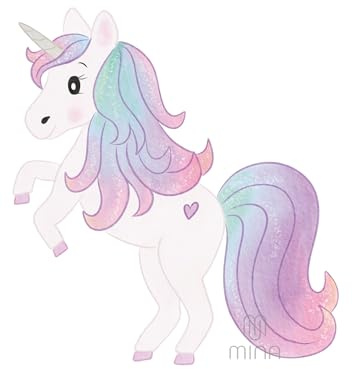 Bügelbild Einhorn Aufbügler für Textilien für Kinder Regenbogen Pferd Kindermotive Bügelpatch mit Anleitung Motive für Schultüten, Kissen, Tshirts DTF Bügelmotive (Mittel 14x13 cm))