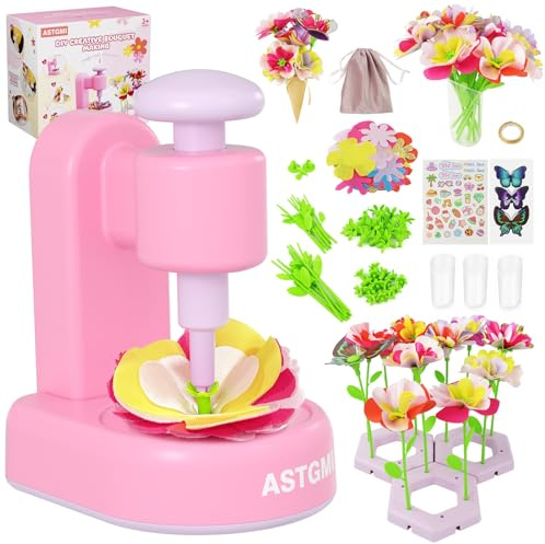 ASTGMI DIY Blumen Bastelset Kinder, Blumen Basteln Spielzeug mit Blumenmaschine, DIY MädchenSpielzeug 3 4 5 6 Jahre, Stoff BlumenBastel Set, Geburtstag Weihnachten Geschenk für Mädchen ab 3+ Jahre