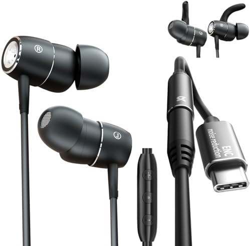 BACKWIN Kabel Kopfhörer mit Mikrofon und ENC Lärmreduzierung,Stereo Bass In Ohr Ohrhörer,In-Ear-Kopfhörer mit Kabel,Wired Earbuds with Noise-cancelling Mic,Abnehmbare Ohrhaken (verwendbar)