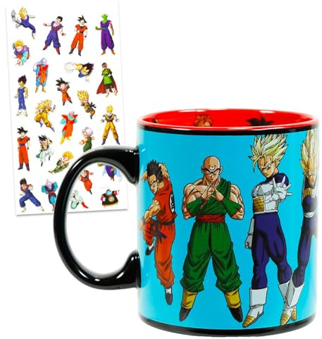 Dragon Ball Z Mug Gift Set - Bundle with 16 Oz Goku Ceramic Coffee Cup with Handle Plus Stickers for Kids, Teens, Adults | Dragon Ball Mug Set for Adults