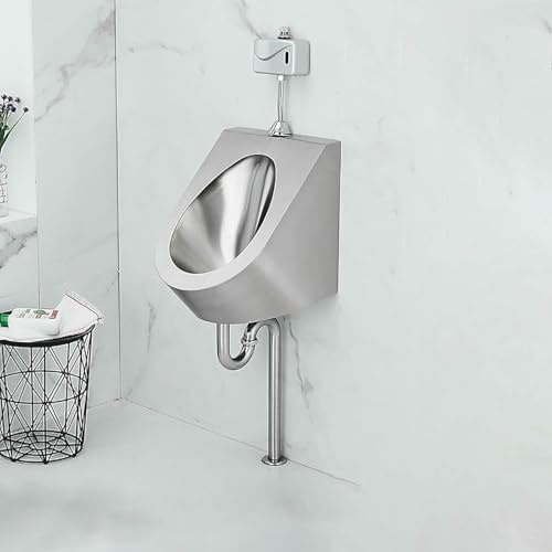 Urinoir mural pour homme en acier inoxydable avec kit de drainage – Idéal pour toilettes publiques, hôtels et salles de bain – Design compact