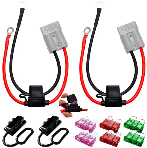 CESFONJER Conector Power de 50 A, Cables de batería de 10 AWG y 30 cm, Conectores rápidos Grises, conexión rápida con cabrestante y Fusible para Transferencia de energía de batería (Paquete de 2)