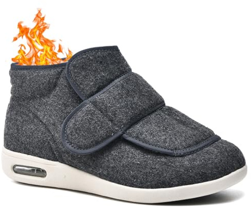 Aocase Chaussure Orthopédique Homme Hiver Fourrées Doublure avec Peluche à l'intérieur Diabetiques Pieds Larges pour Pied Gonflé Basket Orthopedique Chaud Bottes Diabétiques,Gris,44.5 EU