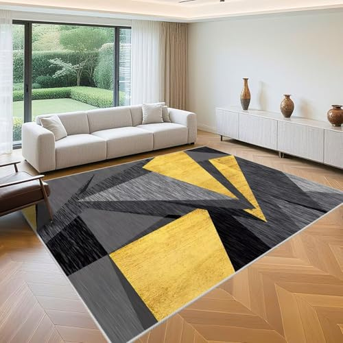 QGYFRE Tappeto Guida Corridoio Tappeti Da Letto 180x230cm Giallo Grigio modello geometrico moderno per soggiorno ragazzo camera Tappetto Salotto