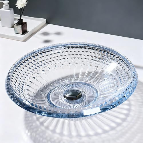ZYCDP Lavabo Salle De Bain Rond Vasque A Poser Verre en Cristal 440 X 440 X 115 mm Bleu Cristal