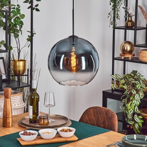 HOFSTEIN Hängeleuchte Koyoto, 1-flammige Hängelampe aus Metall/Glas in Schwarz/Blau/Klar, moderne Pendelleuchte im Retro/Vintage-Design (Schirm Ø 30 cm), E27, Esszimmer, Küche, Wohnzimmer
