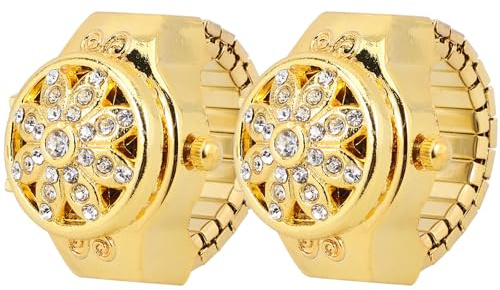 VILLCASE 2 Stück Modische Damenuhr Fingerringe aus Zinklegierung Goldfarben Komfortabel nicht Rostend Eleganter Digitaler Uhrenring als Geschenk für Mädchen