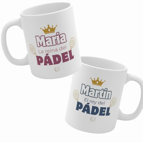Pack 2 Tazas Pádel Personalizadas Rey y Reina del Pádel | Regalos Originales de Padel Pareja | Accesorios Padel | Cerámica 330 ml