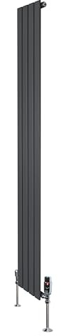 Radiatore Piatto Monocolonna Verticale 1800x280mm Grigio Antracite 1568W 5352 BTU con Valvole Termostatiche Cromate, Acciaio 1,5 mm, Kit Fissaggio, Staffe e Spazzola Inclusi