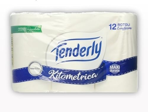 Tenderly Kilometrica, 60 Rotoli di Carta Igienica (5 conf. da 12 rotoli), 2 Veli, 500 Strappi per Rotolo, Dermatologicamente Testato, Made in Italy