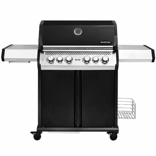 SANTOS Gasgrill S-418 Pro Schwarz - Premium Gasgrill 4 Brenner - 800°C Infrarot Seitenbrenner & Heckbrenner - Langlebiger BBQ Gas Grill mit optimaler Isolierung - Edelstahl Grillrost & Warmhalterost